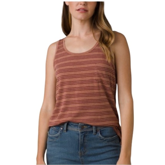 NEW PRANA Foundation Pocket Scoop Neck Tank in Vino Heather Stripe Size XS - Picture 1 of 6